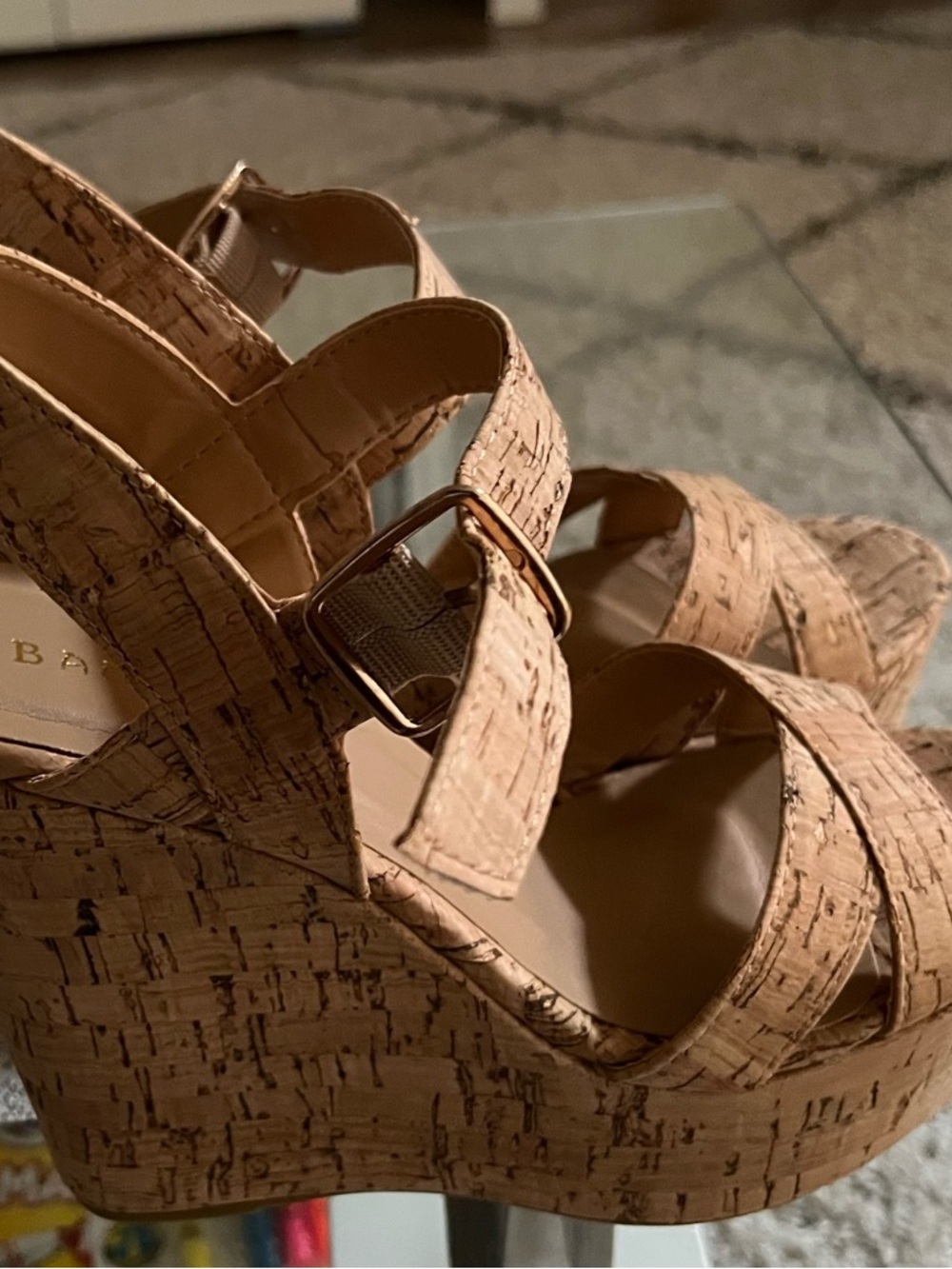 Cork Platform Wedge Sandals - Neutral Tan